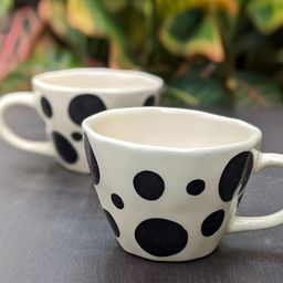 Clay Karma Black & White 2 Pieces printed Ceramic Dishwasher Safe Cups-16