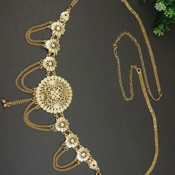 I Jewels Gold Plated Floral Design Waist Chain Saree Accessories-image-51