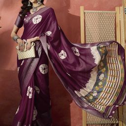 Sangria Fabric Printed Saree With Blouse-image-84