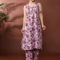 Anouk Floral Printed V-Neck A-Line Pure Cotton Kurta With Trouser-image-99