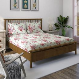 SWAYAM Pink & White Floral 160 TC King Bedsheet with 2 Pillow Covers-image-49