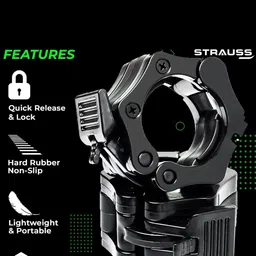STRAUSS Barbell Lock Collars Multi-Function Secure Fit For Weights (Black) image 4
