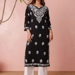 Chowkhat Women Ethnic Motifs Embroidered Chikankari Straight Kurta-58