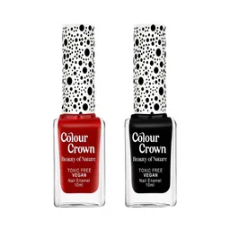 CROWN Set Of 2 Long Wear Glossy Finish Nail Enamel - 10 ml Each - Crimson Night-17