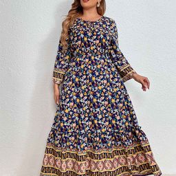 StyleCast Curve Women Round Neck Floral Print Fit and Flare Dress-picture-1
