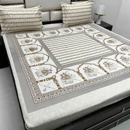 Pure Decor Brown & Cream-Coloured Ethnic Motifs 220 TC King Bedsheet with 2 Pillow Covers-image-34