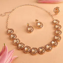 Zaveri Pearls Gold Plated Artificial Stones-Studded Necklace And Earrings With Finger Ring-41