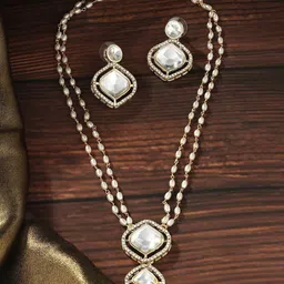AMI Gold-Plated American Diamond-Studded & Beaded Layered Jewellery Set-61