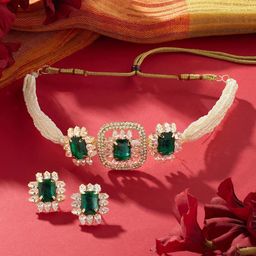 AMI Gold-Plated Stone Studded & Beaded Jewellery Set-image-95