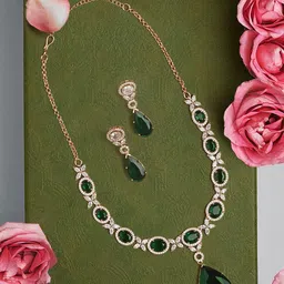 AMI Rose Gold-Plated Cubic Zirconia Studded Jewellery Set-image-38