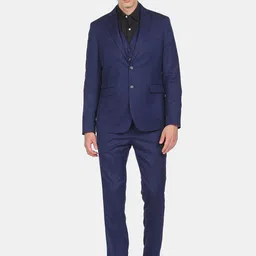 Arrow Men Navy Blue Solid Regular-Fit Single-Breasted 3-Piece Formal Suit-image-98