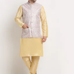 KRAFT INDIA Men Beige Kurta and Churidar with Nehru jacket-image-2