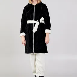 Fashion Gaiia Women Trench Coat Hooded Long Zipper Tie-Ups Coat-20