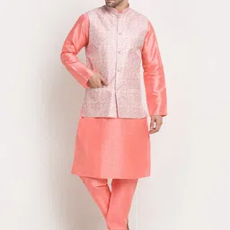 KRAFT INDIA Kurta with Churidar & Printed Nehru Jacket-image-95