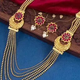 Sukkhi Gold-Plated Stone-Studded & Beaded Layered Necklace & Earrings Set-57