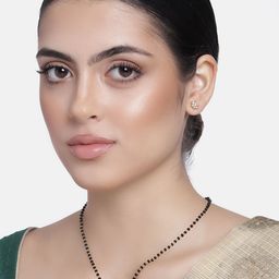 Estele Gold Plated Floral Leafy Textured Mangalsutra Necklace Set with Austrian Crystals-image-38