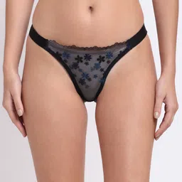 EROTISSCH Women Blue & Black Self Design Lace Thongs-image-105