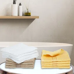 BIANCA White & Yellow Set of 12 Solid 380 GSM Cotton Face Towels-36