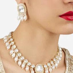 Zaveri Pearls Gold-Plated Stone Studded & Beads Beaded Necklace With Earrings-20