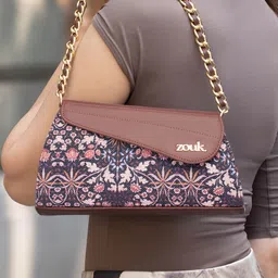 ZOUK Floral Printed Half Moon Sling Bag with Tasselled image 4
