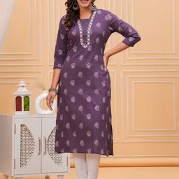 TOULIN Women Printed Pure Cotton Calf Length Straight Kurtas-51