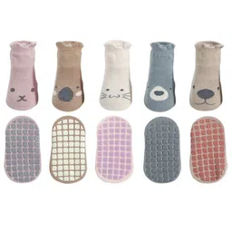 Gustave Infants Pack Of 5 Printed Anti Slip Grip Ankle Length Socks-image-7