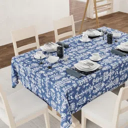URBAN SPACE Blue Floral Anti-Slip 6-Seater Table Cover-15