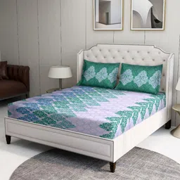 BOMBAY DYEING Green & Purple Floral 104 TC Queen Bedsheet with 2 Pillow Covers-image-18