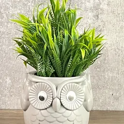 Akaar Green & Grey Artificial Fern Plant in Owl Pot-6
