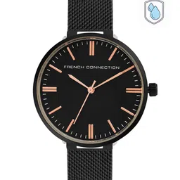 French Connection Women Black Dial & Black Stainless Steel Bracelet Style Straps Analogue Watch FCS002C-37