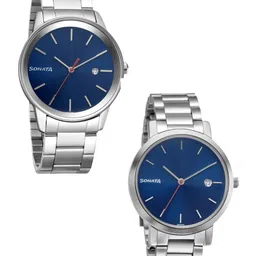 Sonata His And Her Stainless Steel Bracelet Style Straps Analogue Watch NP71338164SM01-image-16