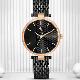 DressBerry Women Black Brass Printed Dial & Stainless Steel Analogue Watch DB-020-Rose-picture-20