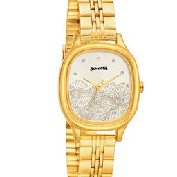 Sonata Women Silver-Toned Brass Dial & Gold-Toned Bracelet Style Analogue Watch 8173YM01-21