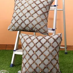 Myntra Elegant Homes Grey & Brown Set of 2 Geometric Woollen Square Cushion Covers-12