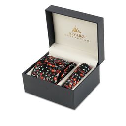 Alvaro Castagnino Men Black & Orange Floral Digital Printed Accessory Gift Set-image-130