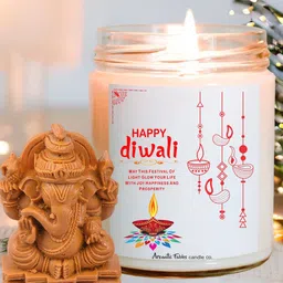 Aromatic Fables White & Brown Musk Scented Glass Jar Candle With Ganesha Idol-400g-image-60