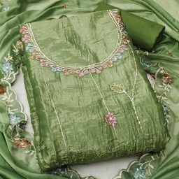 SHADOW & SAINING Embroidered Pure Silk Semi-Stitched Dress Material-image-19