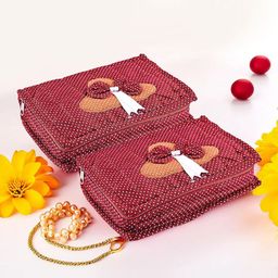 Kuber Industries Maroon 2 Pieces Polka Dots Printed Jewellery Organisers-25