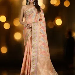 KIMISHA Ethnic Motifs Woven Design Zari Organza Banarasi Saree-image-62
