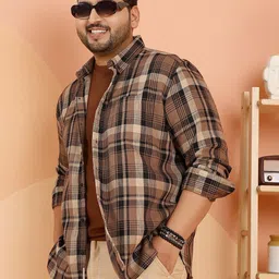 Instafab Plus Men Plus Size Comfort Fit Tartan Checked Cotton Casual Shirt-image-25