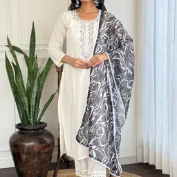 TWINS LADY Floral Yoke Design Thread Work Straight Kurta With Trousers & Dupatta-picture-30