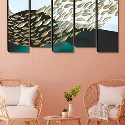 Myntra Elegant Homes White & Gold-Toned 5 Pieces Abstract Wooden Wall Art-image-80
