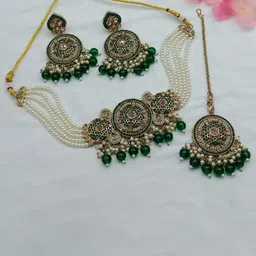 AASHISH IMITATION American Diamond Studded & Beaded Jewellery Set-image-10