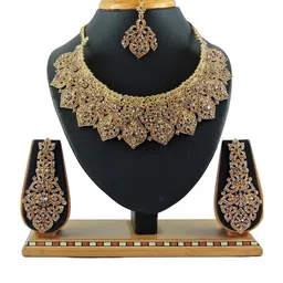 VATSALYA CREATION Alloy Gold Jewellery set With A pair of Earing & Manng Tika-1