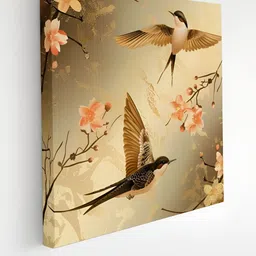 SAF Beige & Brown Birds & Blossoms Printed Canvas Wall Art-picture-55