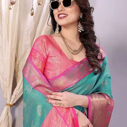 KALINI Ethnic Motifs Woven Design Zari Pure Silk Kanjeevaram Saree-picture-17