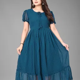 KRISHTI CREATION Print Puff Sleeve Georgette Fit & Flare Maxi Dress-picture-16