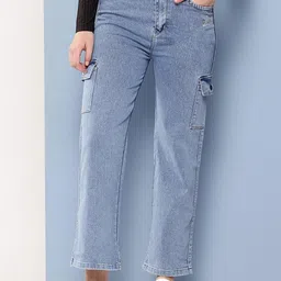 HERE&NOW Girls Comfort Straight Fit High-Rise Mildly Distressed Stretchable Jeans-picture-39