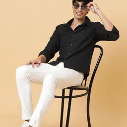 Kotty Men Relaxed Spread Collar Textured Self Design Casual Shirt-image-60