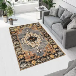 MAA HOME CONCEPT Black Ethnic Motifs Anti-Skid Woollen Carpet-image-88